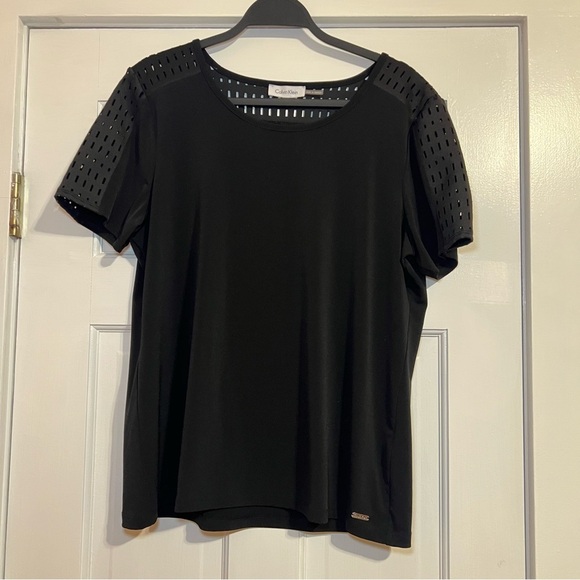 Calvin Klein Tops - #103 CALVIN KLEIN BLACK PERFORATED SLEEVE BLOUSE LARGE